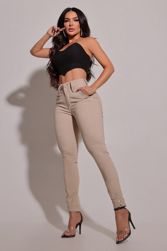 Beige Shaping Jeans with Hem Detail